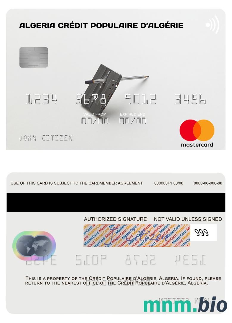 Algeria Crédit Populaire d’Algérie przykład karty mastercard w formacie PSD